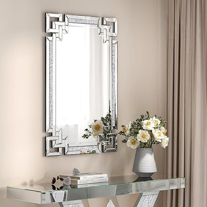 Crystal Crush Diamond Mirror-24 x36 Silver Mirror, Gorgeous Wall Mirror, Rectangle Mirrors for Wall Bathroom, Bedroom, Dining Room and Living Room