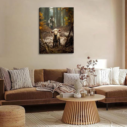 Jesus and Lamb Canvas Wall Art Jesus Running After Lost Sheep Wall Decor Christian Baptism gifts Lamb of God Painting Poster Print Artwork for Living Room Bedroom Church Decor 24X36 in canvas