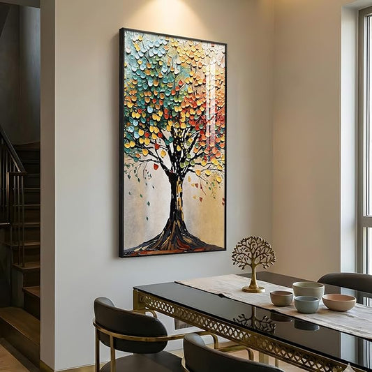 Large Framed Vertical Tree of Life Wall Art for Living Room, Modern Abstract Colorful Tree Painting Prints Artwork for Walls, Contemporary Luxury Pictures for Hallway Entryway Office Wall Decor, 30x60