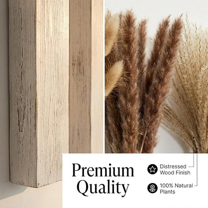 4-Piece Wooden Hanging Wall Vase Set with Pampas Grass and Eucalyptus Dried Flowers, Modern Farmhouse Home Decor for Living Room Entryway Bathroom Hallway Dining Room（Vintage White）