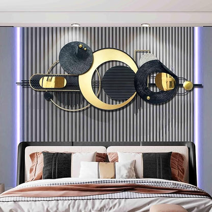 Large Modern Abstract Metal Wall Art, Black and Gold Geometric Circles Wall Decoration, Contemporary Home Decor,59 × 24 in Wall Art for Living Room/Dinning Room/Bedroom/Entryway/Kitchen/Office