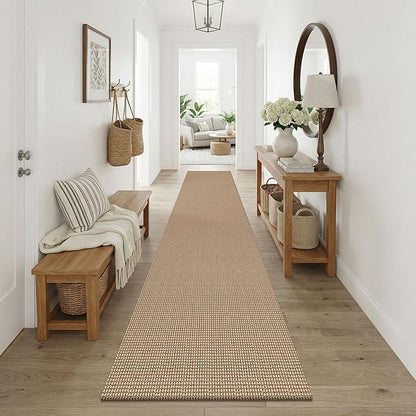 KOZYFLY Boho Runners for Hallways 2.6x10 ft Washable Kitchen Runner Non Slip Rubber Backed Hallway Rugs Cotton Entryway Runner Rug for Indoor Hall, Backdoor, Kitchen, Orange Beige/Tan/Brown