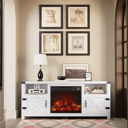 JUMMICO Fireplace TV Stand with 18” Electric Fireplace, Modern Fire Place TV Stands for Living Room, Entertainment Center with Storage Cabinet (Ivory)