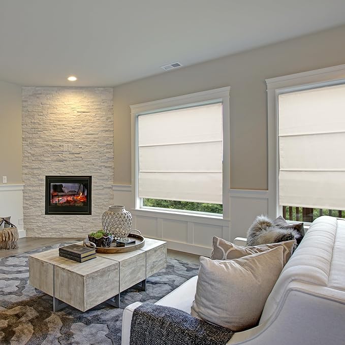 CHICOLOGY Cordless Roman Shade for Windows & French Doors, Ridgewood Cream, Privacy + Light Filtering Linen Look Fabric w/White Liner, True to Size, Inside/Outside Mount, 23" W x 72" H