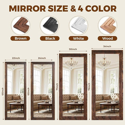 Full Length Wood Mirror 71x30 - Rustic Solid Wood Floor Mirror with Triple Layer Frame, HD Tempered Glass, Wall Mounted or Leaning Standing Mirror Vintage Brown Mirror for Bedroom Bathroom Living Room