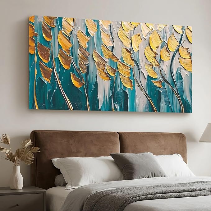 Iallbin Abstract Canvas Wall Art, Large Wall Art for Living Room, for Wall Modern Paintings Wall Decor Living Room (Abstract, Yellow and Blue, 58L x 29W)