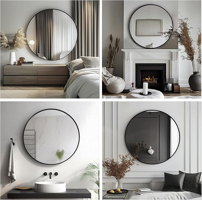 Sunniry Black Circle Mirror, Round Bathroom Mirror 20 inch, Round Wall Mirror Matte Metal Frame, Circle Mirrors for Bathroom, Vanity, Bedroom, Hallway.