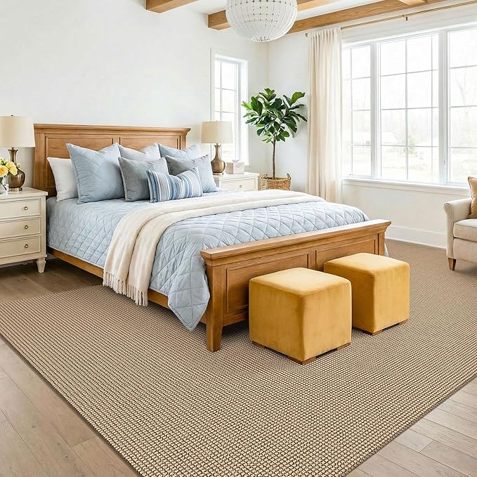 KOZYFLY Farmhouse 7.5x10 Rugs for Living Room, Non Slip Woven Area Rugs, Braided Floor Carpet for Entryway, Kitchen, Bedroom, Dining Room, Office, Cotton Rug Indoor Decor, Orange Beige/Tan/Brown