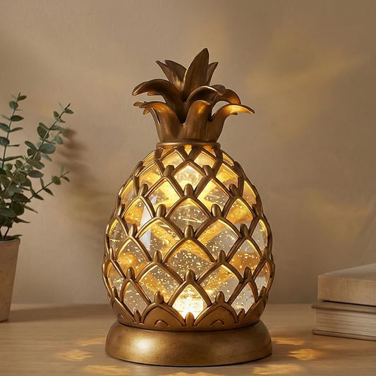 8.3 inch Pineapple Glitter Water Lamp, USB Type-C & 3 AA Battery Operated Gold Pineapple Table Lamp with 6 Hours Timer, Soft Ambient Night Light for Bedroom, Living Room, Bar, Shelf Decor, Gift