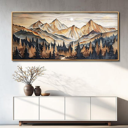 Wood Farmed Canvas Wall Art For Living Room Large Wall Decor For Office Bedroom Decorations Mountain Landscape Pictures Abstract Painting Artwork Room Wall Mural Aesthetic Home Decor 32x72 In