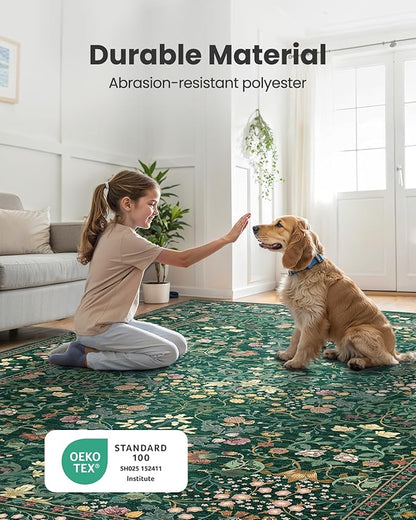 AMADA HOMEFURNISHING 6x9 Area Rugs, Non-Slip & Low-Profile Living Room Rug with Durable Edge Binding, Soft Large Washable Floral Rug for Living Room, Bedroom, Dining Room