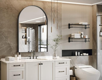 Arched Bathroom Mirrors Set of 2, 22x30 Black Rust-Resistant Metal Frame Vanity Mirror, HD Shatter-Resistant Wall Mirror for Over Sink, Modern Bathroom Mirror for Bedroom, Entryway, Living Room