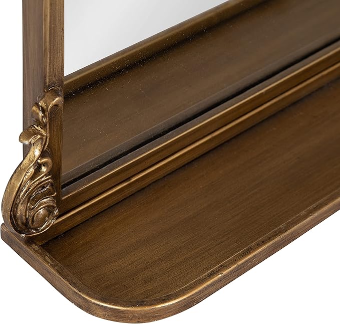 Kate and Laurel Arendahl Traditional Vintage Arch Mirror with Shelf, 21 x 32, Gold, Baroque Antique Arched Wall Mirror with Functional Shelf and Ornate Frame