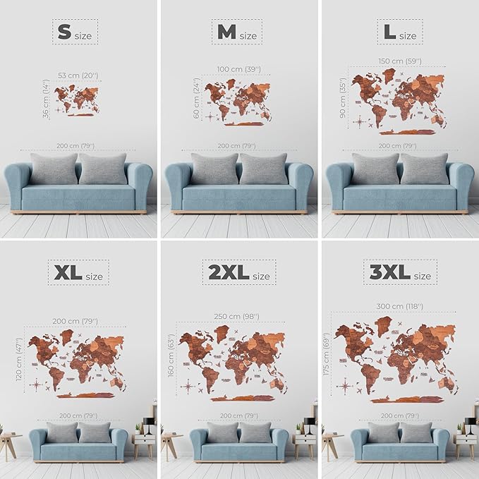 Enjoy The Wood 3D Wooden World Map Wall Art - Large Travel Map with Pins for Art Decor - Decorative Map of the World for Home, Office - Travel Wall Art Housewarming Gift Idea (Oak, 2XL, Unframed)