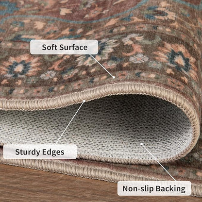Tangsoo Vintage 3x5 Rug for Bedroom,Non-Slip Soft Low Pile Red Brown Indoor Area Rug,Washable Boho Carpet for Front Porch Living Room Patio Entryway