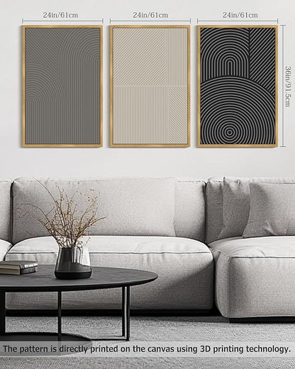 Drsoum Minimalist Abstract Wall Art Framed Modern Boho Neutral Line Wall Decor Mid Century Geometric Artwork Bedroom Living Room 24x36in Natural Framed