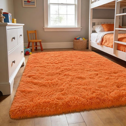 Andecor Soft Fluffy Bedroom Rugs, 3 x 5 Feet Indoor Shaggy Plush Area Rug for Boys Girls Kids Baby College Dorm Living Room Home Decor Floor Carpet, Orange