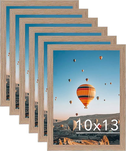 JCJMY 10x13 Rustic Brown Picture Frame Set of 6, Horizontal and Vertical Formats for Wall Hanging, 10 x 13 Wall Gallery Poster Photo Frames with Shatter Resistant Plexiglass, 6 Pack, Rustic Brown