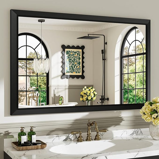 48x30 Inch Black Bathroom Mirror for Wall, Beveled Framed Rectangle Bathroom Vanity Mirrors for Over Sink, Bedroom, Living Room, Entryway, Anti-Rust, HD Tempered Glass, Horizontally/Vertically
