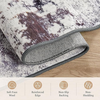 Rugflix 8x10 Area Rugs for Living Room, Washable Large Rug Stain-Resistant Low Pile, Modern Neutral Carpet for Dining Room Home Office Kid Room Nursery Bedroom, Grey Brown