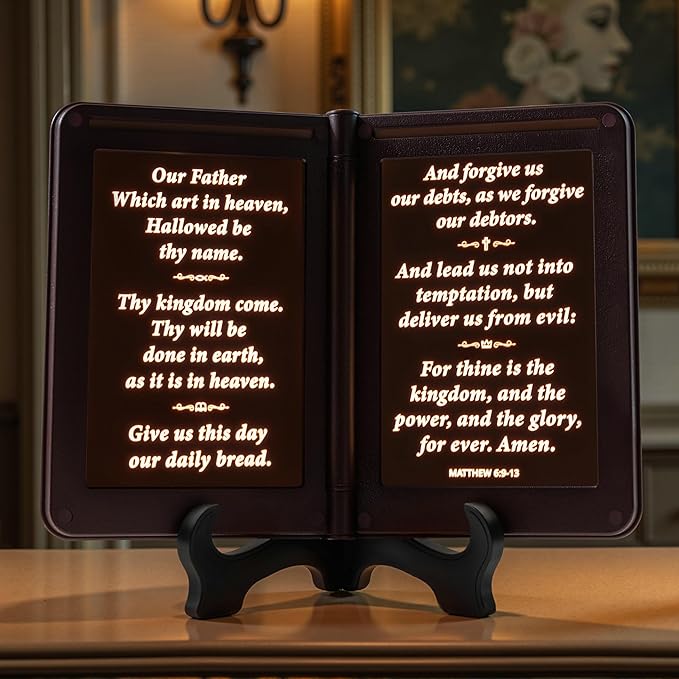 mamre Bible Verses Lamp, The New Testament Display Light - Thy Word is a lamp Unto My feet, and a Light Unto My Path. - Matthew 6:9-13 The Lord's Prayer, Gospel Gift, Bookshelf Lamp