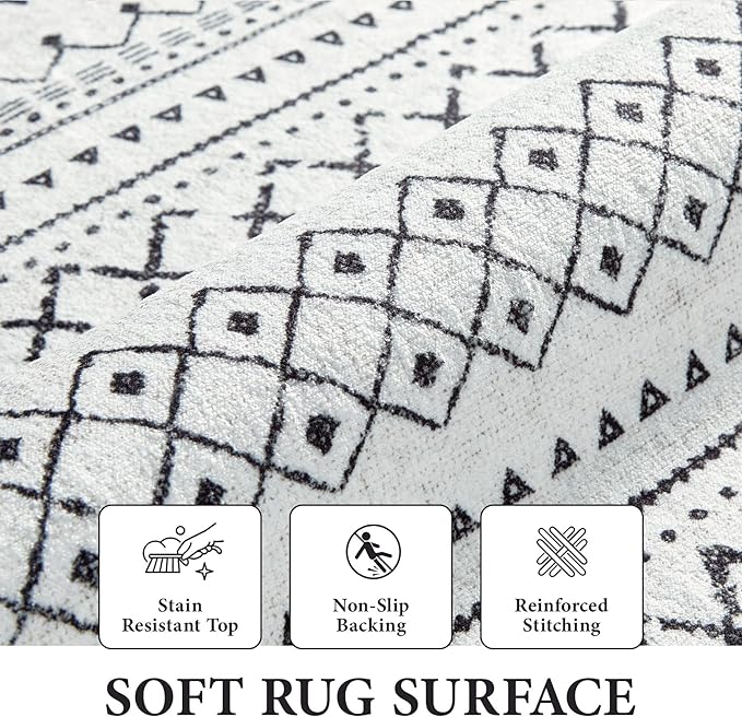 Area Rug Living Room Rugs 8x10 - Large Soft Boho Geometric Rug, Non-Slip Foldable Washable Rugs Non Shedding Morden Indoor Floor Carpet for Living Bedroom Office Dining Room(Black,8'x10')