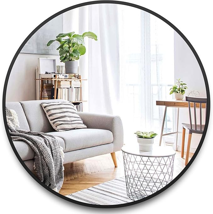 Itrue 30 Inch Round Wall Mirror, Brushed Black Metal Frame Circle Bathroom Vanity Mirror, Silver-Backed HD Glass Decorative Mirror for Over Sink, Bathroom, Living Room, Bedroom, Entryway