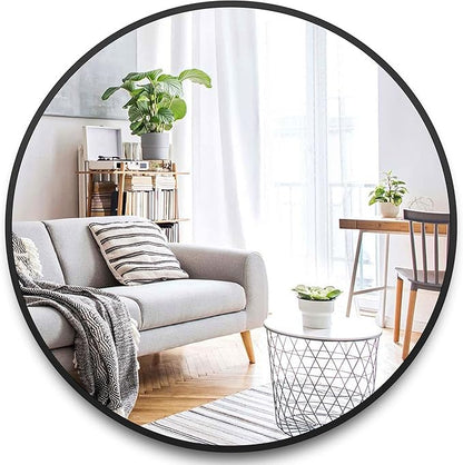 Itrue 30 Inch Round Wall Mirror, Brushed Black Metal Frame Circle Bathroom Vanity Mirror, Silver-Backed HD Glass Decorative Mirror for Over Sink, Bathroom, Living Room, Bedroom, Entryway