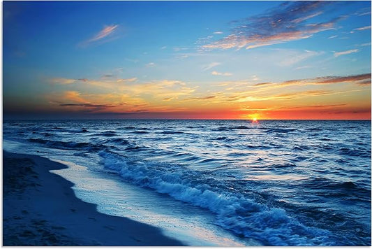 TutuBeer 1 Panel Beach Pictures Wall Art Beach Canvas Wall Art Blue Ocean at Sunrise Picture Print on Canvas Sea Artwork for Walls Seascape Pictures for Home Decor Ready to Hang 30x40inch