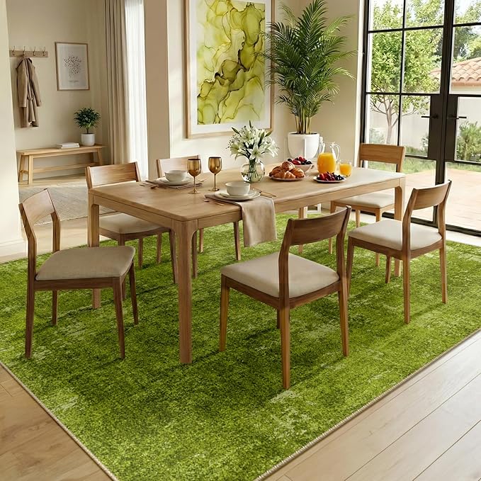 RELEANY Washable Area Rugs 8'x10' Non-Slip Modern Abstract Soft for Living Room Entryway Bedroom Nursery, Print Pattern, Grass Green