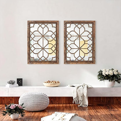Set of 2 19x26 Inch Large Redbrown Shatterproof Rectangular Wall Mirrors, Boho Rustic Farmhouse Vintage Accent Mirrors for Living Room Bedroom Entryway Dining Room & Home Decor