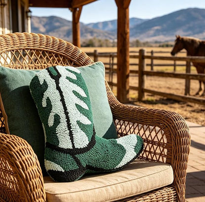 Moorfowl Cowboy Boot Throw Pillow Single-Sided Cute Novelty Accent Pillows Decorative Boot Shaped Stuffed Cushion for Bed Couch Chair Sofa (Green)