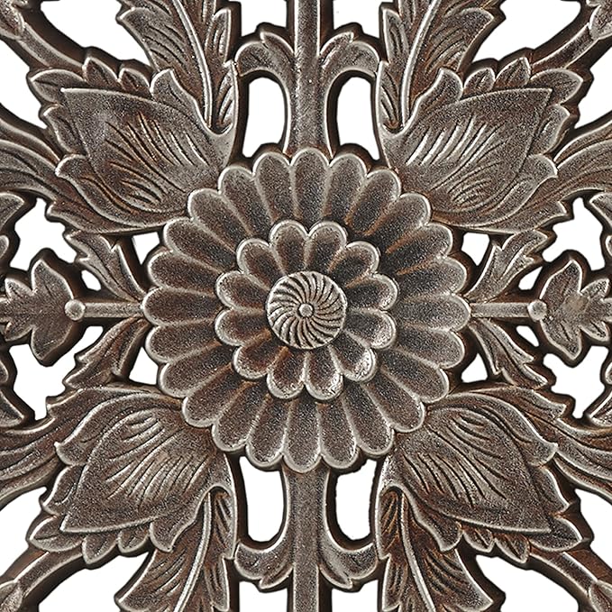 Madison Park Wall Art Living Room Décor - Floral Antiqued Wooden Carving Wall Decor Panel, Silver Embellished, Ready to Hang Wall Decor for Bedroom, 15.75"W x 31.5"L x 0.59"D, Bronze, 2 Piece