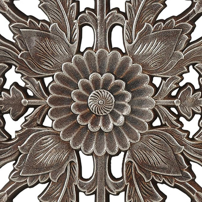 Madison Park Wall Art Living Room Décor - Floral Antiqued Wooden Carving Wall Decor Panel, Silver Embellished, Ready to Hang Wall Decor for Bedroom, 15.75"W x 31.5"L x 0.59"D, Bronze, 2 Piece