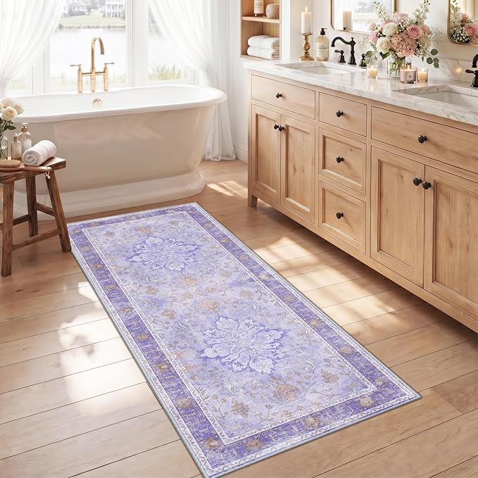 RELEANY Area Rugs 2'6"x5' Runner Rug Non Slip Washable for Kitchen Hallway Bedroom Beside Laundry Room Bathroom Rug, Floor Carpet, Light Purple Brown