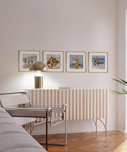 HAUS AND HUES 16x16 Gold Metal Picture Frames Matted to 12x12 - Premium Aluminum with Hanging Hardware, Shatterproof Plexiglass - Ideal for Home or Office (16x16 in, Gold, Set of 4)