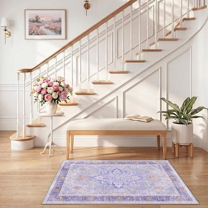RELEANY Area Rugs 2'6"x4' Kitchen Rugs Entry Rug Small Rugs for Entryway Kitchen Bathroom Door Mat Indoor Entrance,Washable Non Slip, Light Purple Brown