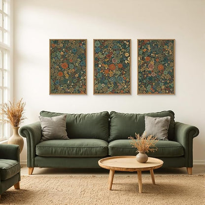 Vintage Floral Boho Framed Canvas Wall Art Set,Colorful Botanical Retro Blossom Flower Wall Decor,Modern Nature Calming Wildflowers Art Print for Living Room,Bedroom, Office-24 x36 x3