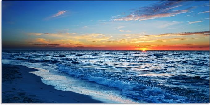 TutuBeer 1 Panel Beach Pictures Wall Art Beach Canvas Wall Art Blue Ocean at Sunrise Picture Print on Canvas Sea Artwork for Walls Seascape Pictures for Home Decor Ready to Hang 20x40inch