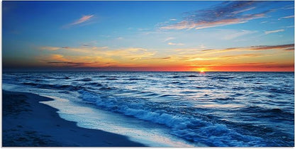 TutuBeer 1 Panel Beach Pictures Wall Art Beach Canvas Wall Art Blue Ocean at Sunrise Picture Print on Canvas Sea Artwork for Walls Seascape Pictures for Home Decor Ready to Hang 8x16inch