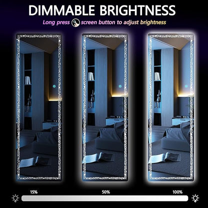Hasipu 62" x 17" Full Length Mirror with LED Lights, Full Body Mirror with Triangle Pattern Light, LED Free Standing Floor Mirror, Wall Mounted Mirror Dimming & 3 Color Modes (White)