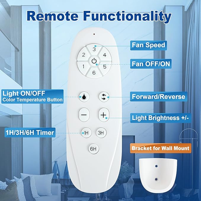 Rayqueen 62 Inch Large Ceiling Fans with Lights and Remote, Black Blades, 3CCT Dimmable LED, 6-Speed Reversible DC Motor, Ultra Quiet, 3 Timers for Living Room, Great Bedroom & Covered Outdoor