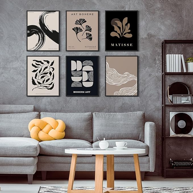 Habseligkeit Brown Abstract Posters for Room Aesthetic, Minimalist Matisse Wall Art Prints, Retro Room Decor Aesthetic Vintage Prints for Wall Decor Unframed, 8x10in, Set of 6