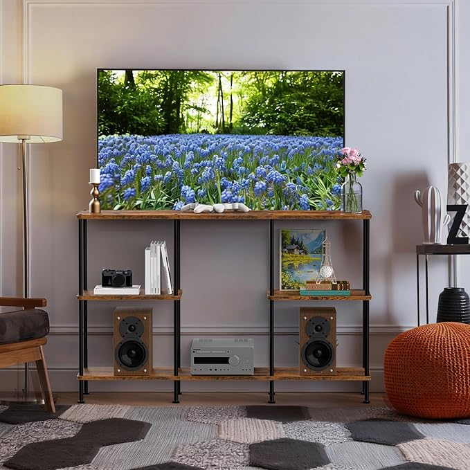 ETELI Tall TV Stand for 50 Inch TV Small Entertainment Center with Storage Shelf 3 Tier Television Stands Wood TV Console Cabinet Table for Living Room and Bedroom Brown