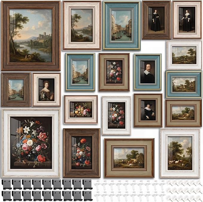 Kathfly 20 Pack Vintage Picture Frames for Wall or Tabletop Display Ornate French Country Frames 4 Sizes 8x10 5x7 4x6 3.5x5 Antique Photo Frame for Gallery Bedroom Living Room Farmhouse Decor(Elegant)