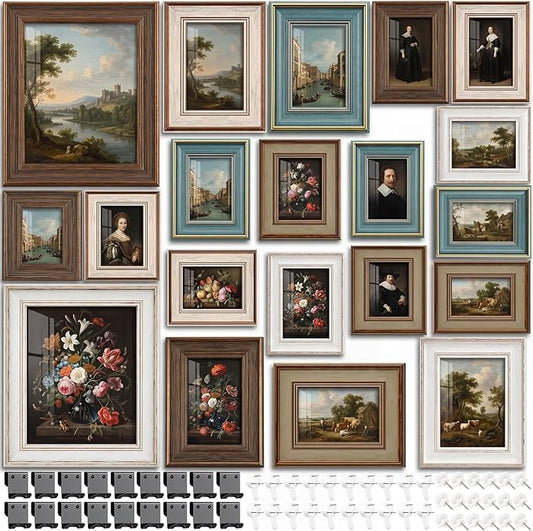 Kathfly 20 Pack Vintage Picture Frames for Wall or Tabletop Display Ornate French Country Frames 4 Sizes 8x10 5x7 4x6 3.5x5 Antique Photo Frame for Gallery Bedroom Living Room Farmhouse Decor(Elegant)