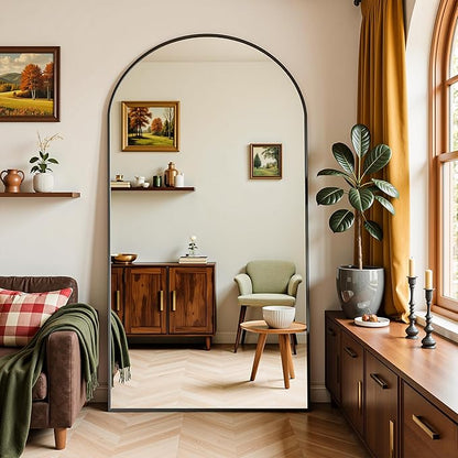 Full Length Mirror, 76"x44" Arched Full Body Mirror, Oversized Floor Mirrors, Leaning Free Standing Mirrors, Hanging Mounted Large Mirrors for Bedroom Dressing Room, Cloakroom, Black