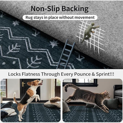 SERISSA Hallway Runner Rug, 2x10 Washable Non-Slip Grey Boho Rug, Soft Low-Pile Geometric Indoor Long Carpet for Kitchen Laundry Room Bathroom Bedroom Entryway Stair
