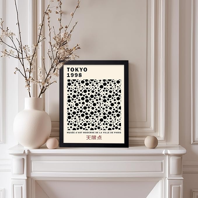 Poster Master Vintage Poster - Retro Pop Art Print - Gift for Artist, Friend - Black Dots, Tokyo, Ville de Paris, Modern, Abstract - Wall Decor for Home, Office, 8x10 Black Framed