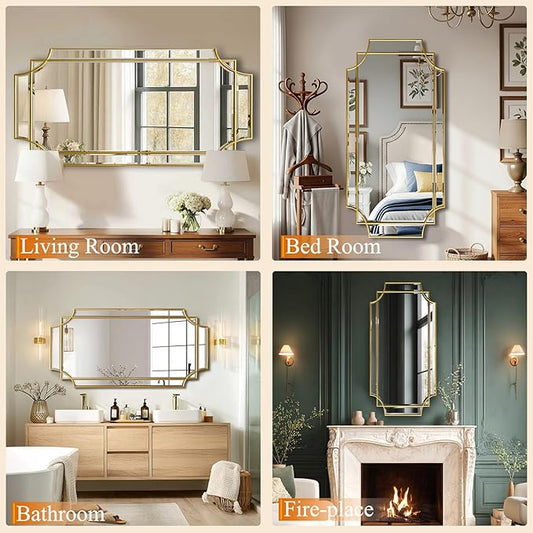 Full Length 24x47 Beveled Gold Mirror for Wall, Gold Traditional Art Decorative Mirror Home Decor for Bathroom Living Room Bedroom Kitchen Entrance